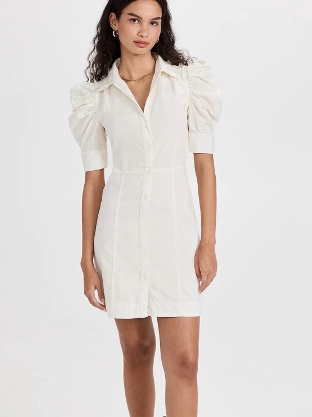 Puff Sleeve Shirt Dress in Cream
